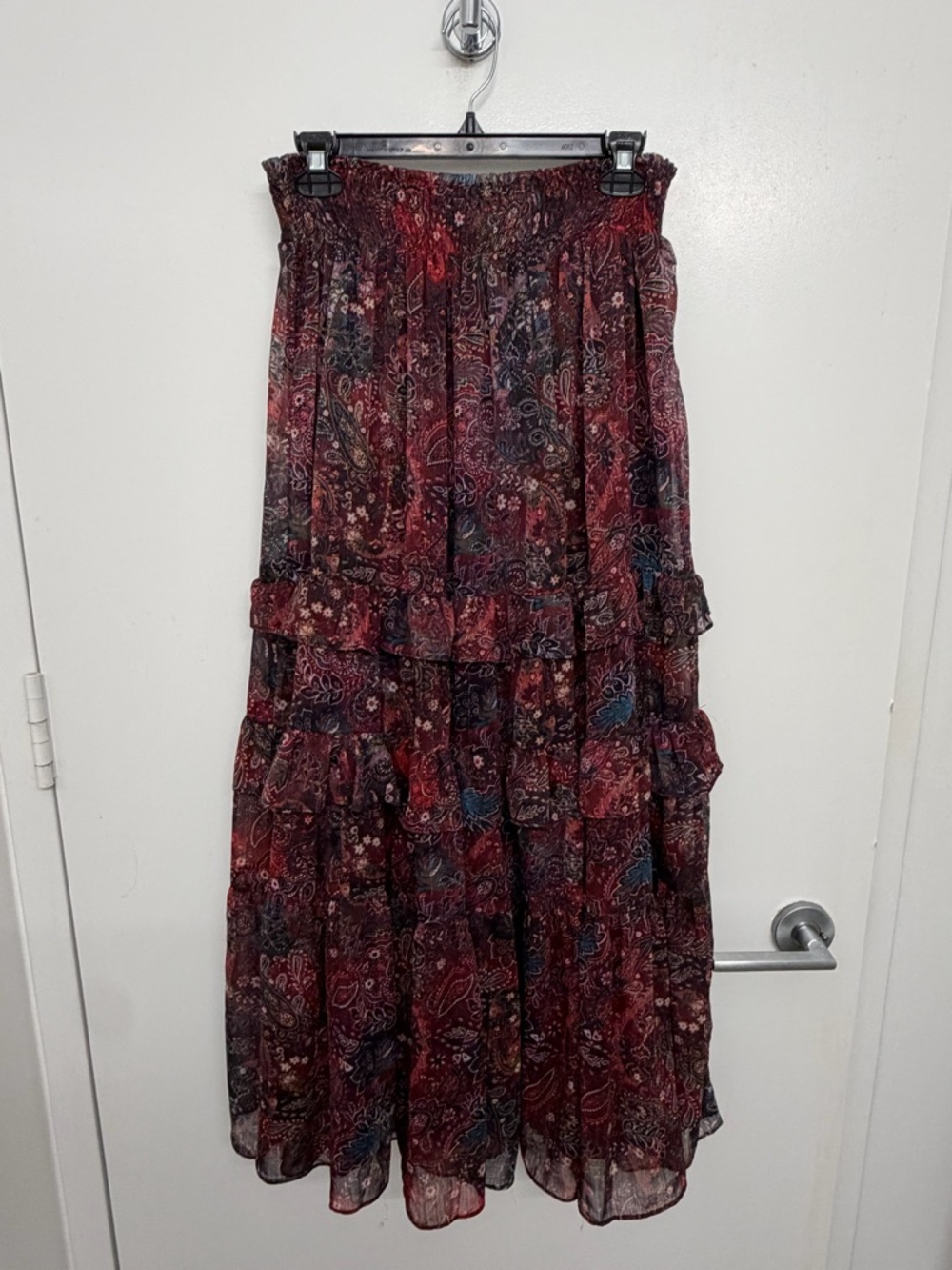 Aqua Burgundy Paisley Tiered Maxi Skirt